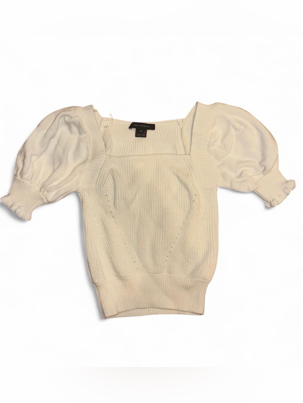 French Connection Cream Knit Square Neck Top